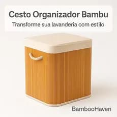 Cesto Organizador Bambu 70L Para Roupa Suja Lavanderia