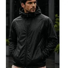 Jaqueta Corta Vento Masculina Com Capuz Zíper Bolso Casual Leve Inverno