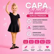 Conjunto Infantil Feminino Ballet Body Manga curta e Saia Confortavel em Suplex Premium