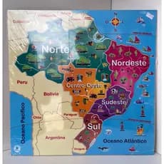 Mapa Quebra-Cabeça Regiões do Brasil em Madeira Educativo Infantil Montessori Lúdico Interativo Geografia