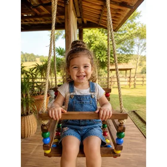 Balanço infantil em madeira para criança balança resistente área externa parque e varanda de apto corda sisal brinquedo