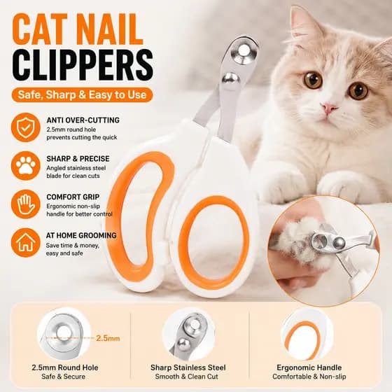 Cortador De Unhas Para Gatos Com Furo Redondo , Aparador Animais De Estimação Lâmina Afiada De Proteção Corte Seguro Em