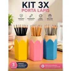 KIT 3 PORTA LAPIS/CANETA/MAQUIAGEM EM FORMATO DE LAPIS LEMBRANCINHA/PRESENTE