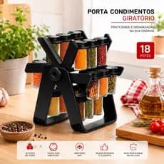 Porta Condimentos Giratório 18 Potes de Vidro Organizador de Temperos 360° Suporte para Temperos Porta Temperos Cozinha