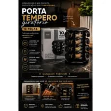 Porta Temperos Giratório 360° com 9 Potes de Vidro e Base Organizadora Kit 10 Peças CHARMOSO