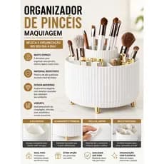 Organizador de Maquiagem Giratório Porta Pincéis 360° Multifuncional Porta maquiagem