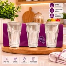Kit Copos de Vidro 350ml Transparente 3 6 ou 12 Peças Água Suco Refrigerante Whisky Alta Qualidade