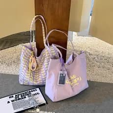 Taro roxo carta impressa sacola grande capacidade dupla face Commuter bolsa de ombro feminina