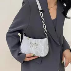 Prata plissado Metal arco axilas saco corrente bolsa de ombro Mini saco para senhoras