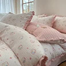 Todo o algodão puro classe aeróbico fio duplo + oudou velo conjunto de quatro peças babados multifuncional cama conjunto
