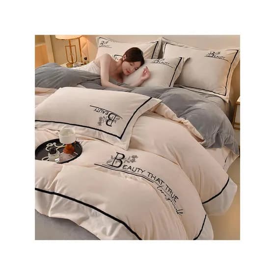 Casa bens alto grama peso bebê velo bordado conjunto de quatro peças inverno grosso velo cama