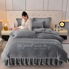 Inverno engrossado leite veludo bordado quente conjunto de quatro peças dupla face colcha capa cama saia bens para casa