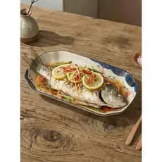 Japonês Retro 12 Polegada prato de peixe de cerâmica doméstico pintado à mão longo prato de peixe cozido no vapor Underg