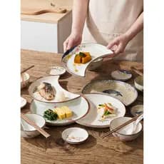 Prato de cerâmica pintado à mão estilo japonês, combinação de utensílios de mesa, influenciador, formato de lua, prato d