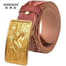 Sporne cinto masculino de couro genuíno primeira camada de couro moda dragão padrão cinto durável fivela de cobre cinto