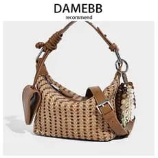 DAMEBB Bolsa de férias 2026 Novo estilo bolsa de tecido novo estilo bolsa de ombro oca bolsa de praia oca à beira-mar