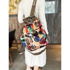 DAMEBB Moda Mochila 2026 Moda Rua Tiro Estilo Hip Hop Casual Feminino Pintado Cor Combinando Oxford Pano Bolsa Feminina