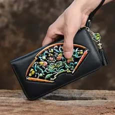 Carteira de couro genuíno senhoras 2026 novo estilo estilo étnico bolsa feminina primeira camada carteira longa bolsa de