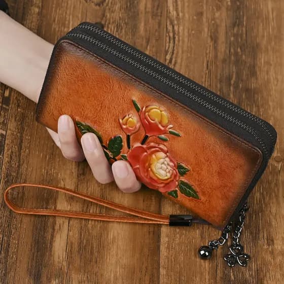 Carteira de couro genuíno senhoras 2026 novo estilo embreagem feminina saco de prata duplo zíper bolsa de embreagem long