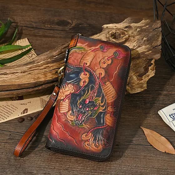 Moda Original carteira longa masculina de couro genuíno embreagem única primeira camada de couro artesanal escultura sac