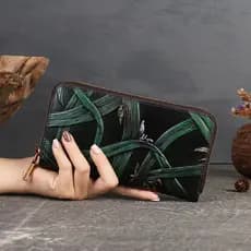 Primeira camada de couro Retro longo carteira feminina couro genuíno 2026 novo estilo embreagem grande capacidade artesa