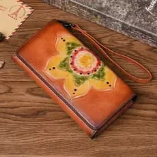 Original Retro embreagem artesanal longo clipe longo senhoras carteira de couro genuíno novo estilo carteira feminina sa