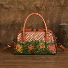 Retro Original estilo étnico primeira camada de couro genuíno bolsa feminina Crossbody pequeno saco senhoras artesanal c