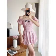 2026 novo estilo rosa bolinhas maiô de uma peça feminino fresco bonito mais magro olhar capa barriga saia conservadora m