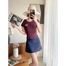 Maiô de manga curta estilo influenciador feminino conservador estudante dividido saia de duas peças estilo Boxer Anti-ex