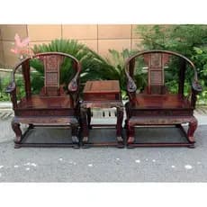 Laos Big Red Rosewood Dragon Chair Conjunto de três peças Cross-Toed Dalbergia Móveis de mogno esculpidos Full Tenon Mao