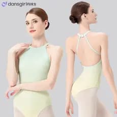 Dan Shige novo estilo gradiente gola alta Halter Ballet terno High-End profissional prática terno macacão feminino
