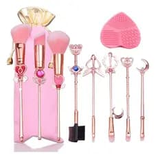 Conjunto de Pincéis de Maquiagem 8 Peças Sailor Moon Magical Girl, Pincéis Cosméticos Dourados, Pincéis de Sombra Rosa,