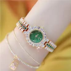 Relógio de Pulso Feminino Pequeno Verde da Série Gemstone E-commerce Céu Estrelado, com Mostrador Céu Estrelado, Estilo
