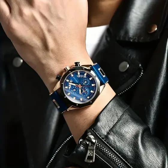 Relógio masculino, relógio de pulso com pulseira de silicone elegante, relógio esportivo multifuncional com calendário.