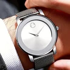 Relógio Masculino Ultra-fino de Aço Inoxidável à Prova d'Água com Pulseira de Malha, Clássico e Simples, Venda Direta