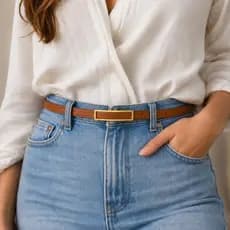 Cinto Feminino Fino Elegante Luxo Fivela Dourada Ajustável Moda Blogueira Tendência e Alta Qualidade