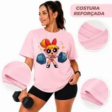 Camisa T-Shirt Meninas Superpoderosas Lindinha Docinho Florzinha Camisa 100% Algodão Feminina Para Treino Academia