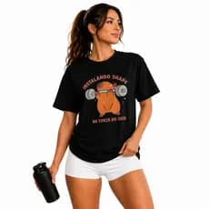Camiseta Feminina Premium Streetwear Instalando o Shape Capivara Camisa 100% Algodão Oversized  Para Academia Musculação