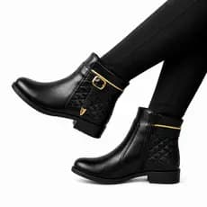 Bota Feminina Cano Curto Medio Moda Preta Marrom Confortável Elegante Botinha Montaria Casual Com Fivela e Zíper