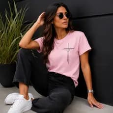 Camiseta T-shirt Evangelica Feminina Blusa Cristã de Cruz Camisa Gospel 100% algodão Street Wear