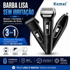 Aparador de Barba Kemei 3 em 1 Recarregável Bivolt Barbeador Elétrico Cabelo Nariz