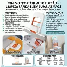 Mini Mop Portátil Auto Torção Absorvente para Pia Bancada Vidros Banheiro Rodo Esponja de Limpeza