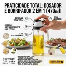 Borrifador de Azeite 2 em 1 470ml Spray e Dosador de Óleo Vinagre Galheteiro para Air Fryer Cozinha
