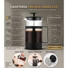 Cafeteira Prensa Francesa 350ml French Press Café e Chá Filtro Inox Vidro Borossilicato Manual