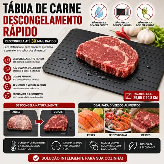 Tábua de Descongelamento Rápido para Carnes Alimentos em Alumínio Antiaderente Descongelador Natural