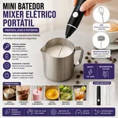 Mini Mixer Elétrico Portátil Bivolt Recarregável Espumador de Leite Batedor Café Shakes Premium