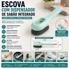 Escova com Dispensador de Sabão Lava Louças Multiuso com Reservatório de Detergente Limpeza Cozinha