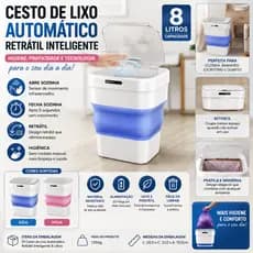 Lixeira Automática 8 Litros com Sensor Inteligente Retrátil Cesto de Lixo Sem Toque T&Z Cores Sortidas
