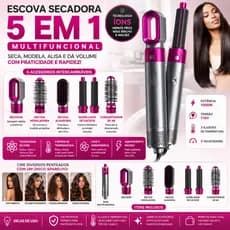 PINK/PRATA - Escova Secador de Cabelo 5 em 1 Multifuncional 110v | AJ-G15-R