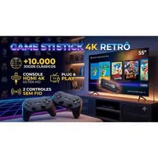 Game Stick 4K Retrô 10000 Jogos Console HDMI com 2 Controles Sem Fio Plug and Play